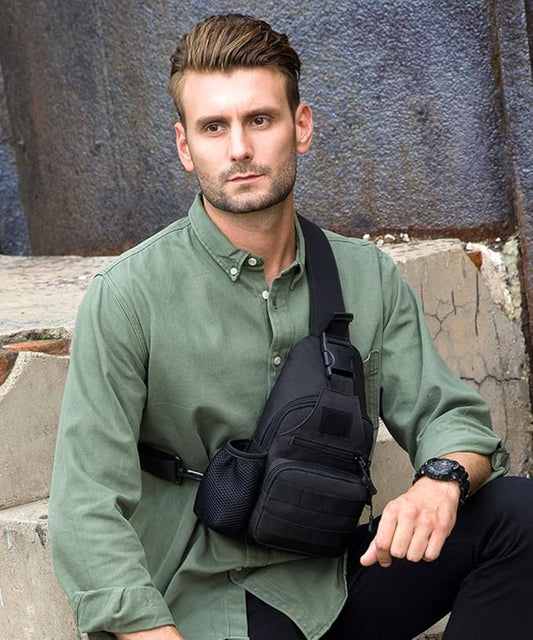 sling bag with USB charging port, crossbody chest bag, USB chest bag, outdoor sling bag, travel chest bag for men and women, lightweight crossbody bag, portable chest bag for hiking, black sling bag with charging port, USB charging bag for travel, hiking chest bag with USB
